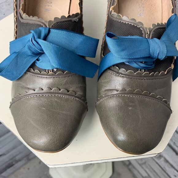 Chelsea Crew Madison Retro Oxford Shoes Grey Leather Whimsigoth Pump - Picture 4 of 11